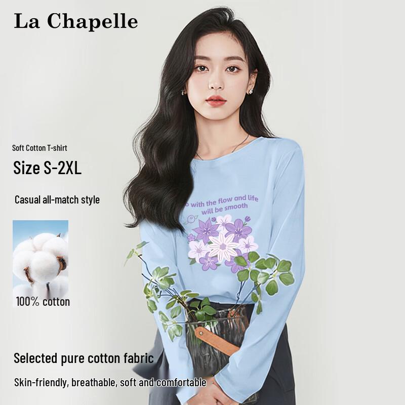 La Chapelle Women's Loose Fit Pure Cotton Floral Print Long Sleeve T-Shirt