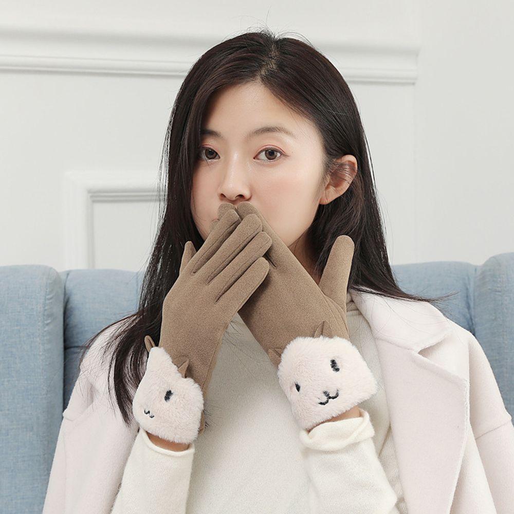 Winter Point Finger Outdoor Plus Fleece  Gloves Women Gloves Suede Korean Style Mittens