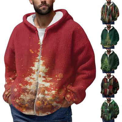 Herren Winter Reißverschluss Kapuzen Fleece Sweatshirt mit aufgesetzter Tasche Freizeitjacke