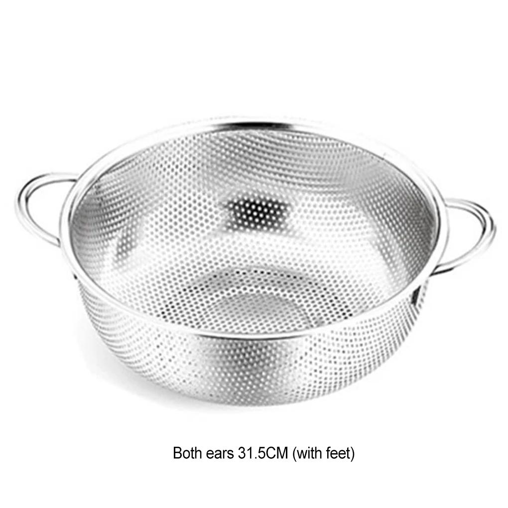 Stainless Steel Drain Basket Colander Fruit Rice Vegetable Washing Basket Strainer Drainer with Handle Kitchen Storage Tools
