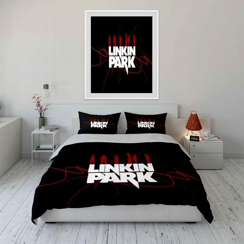Siluetas, texto "Linkin Park". Juegos de cama Juegos de fundas nórdicas Fundas nórdicas Fundas de almohada(1 * Funda de edredón 2 * Fundas de almohada sin relleno de edredón)