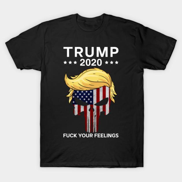 Asian Size Men Black Print T-shirt Trump Skull Fuck Your Feelings No-Cut Print Cotton Tshirt 3XL чёрный