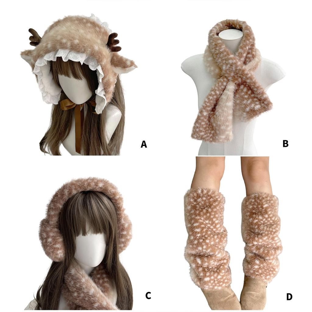 Soft Plush Elk Hairband Scarf Earmuffs Leg Covers For Kids Adults Winter Holiday Party Costume Event Accessories