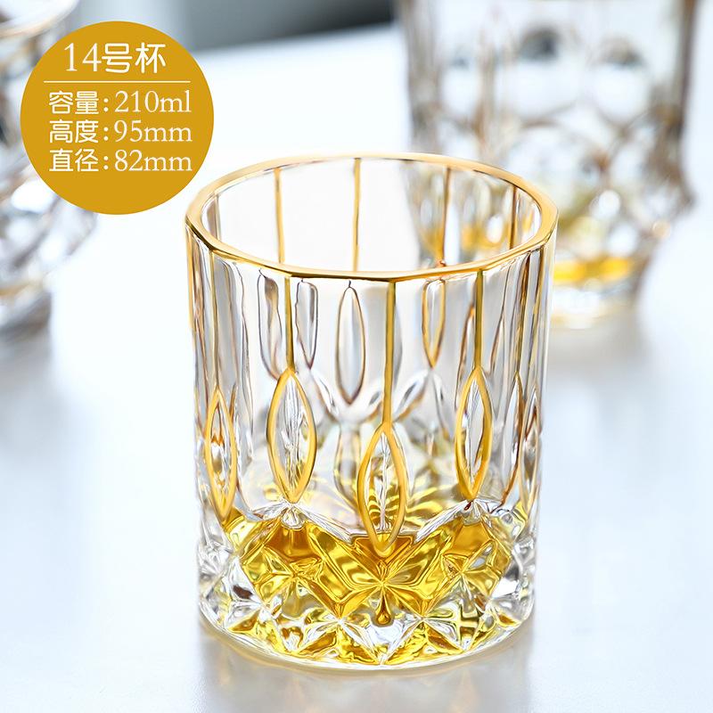 Creative Hand-painted Gold Line Crystal Glass Whiskey Foreign Wine Cup Household Water Cup Engraved Juice Cups