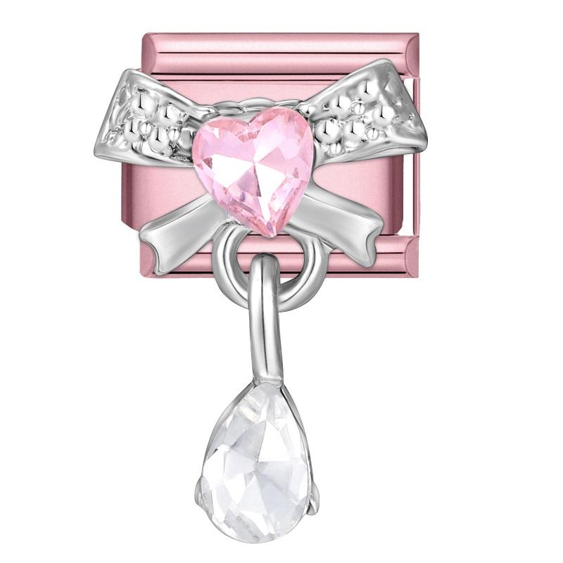 Y2K Zircon Bow Butterfly Heart Moon Pink Purple Blue Italian Charm Links Fit 9MM Stainless Steel Bracelet Women DIY Making Gifts