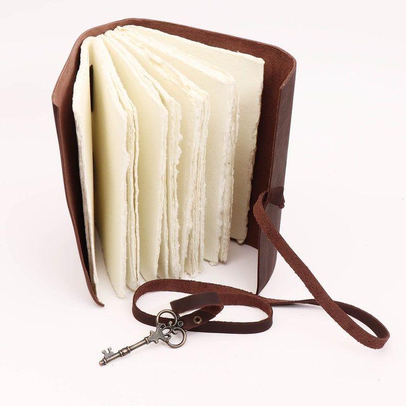 Leather Writing Notebook off white Paper Diary with a decorative key for Men and Women and gift diary in Brown Color