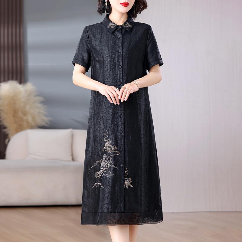 Plus Size Tummy Concealing Xiangyun Silk Dress with Cracked Pattern and New Chinese Style Cardigan