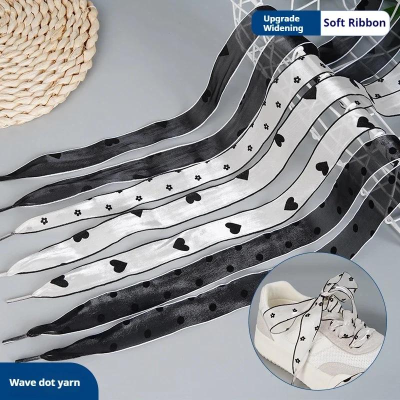 Love Flower Shoe Laces Polka Dot Ribbon Women Shoelaces for Sneakers Flat Sike Long Laces 80/100/120/140CM Shoe Accessories