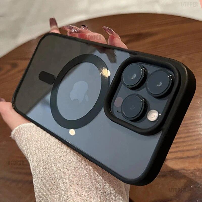 Luxury Hard Acrylic Shockproof Protect Case For iPhone 15 14 13 12 11 Pro Max Plus Magsafe Magnetic Transparent Antiskid Cover