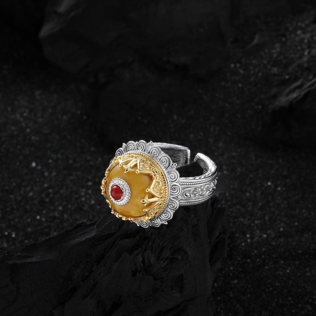 Vintage Exquisite 925 Sterling Silver Adjustable Asura Ring With Beautiful Accents Floral