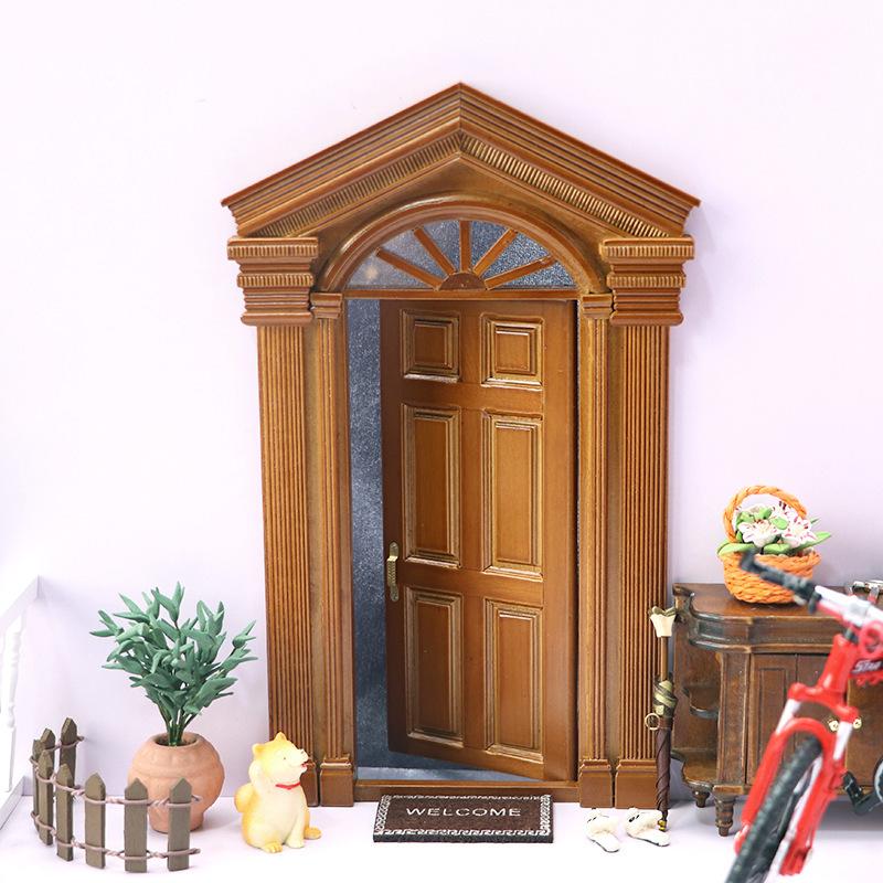 1pc Miniature Villa Door, European Antique Style, Wooden Simulation Sun Door for DIY Dollhouse Decor, Mixed Color
