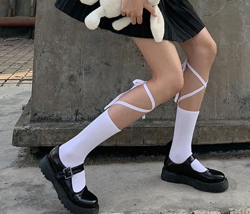 

Носки до середины икры с лентами в корейском стиле - Преппи женские летние хлопковые гетры One Size
