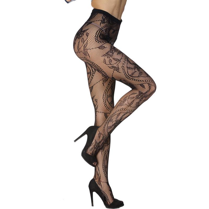 embroidered fishnet tights