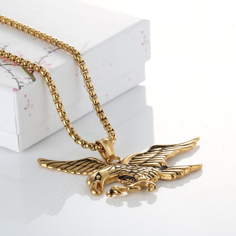 Gold Flying Eagle Pendant Necklace For Women Men Punk Cool Bird Shape Stainless Steel Chain Hip Hop Jewelry Gift