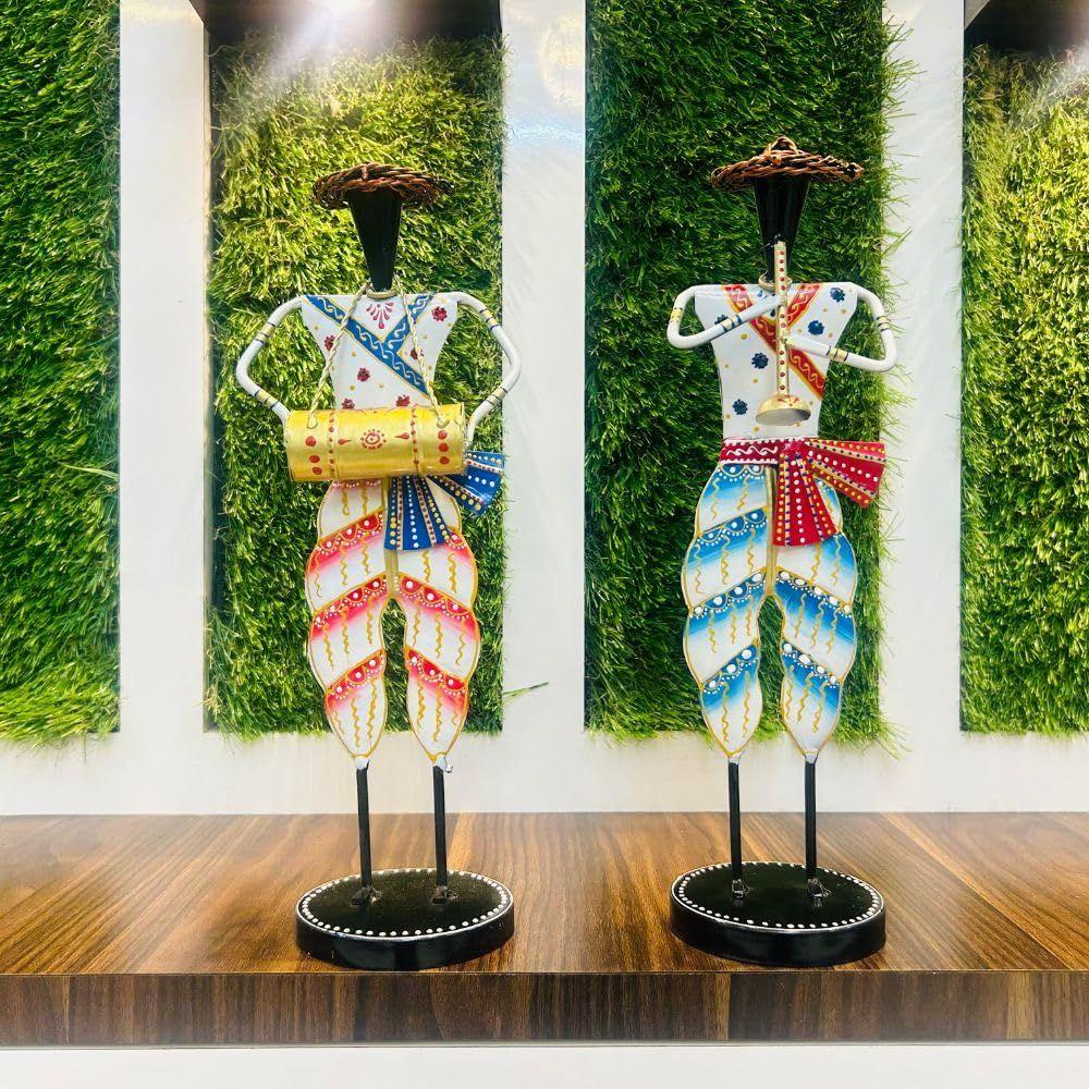 Set of 2 Metal Musician Standing Sardar Big Decorative Showpiece Table Decor Home Decor Musician Tabletop Showpiece Gift Item Multicolour