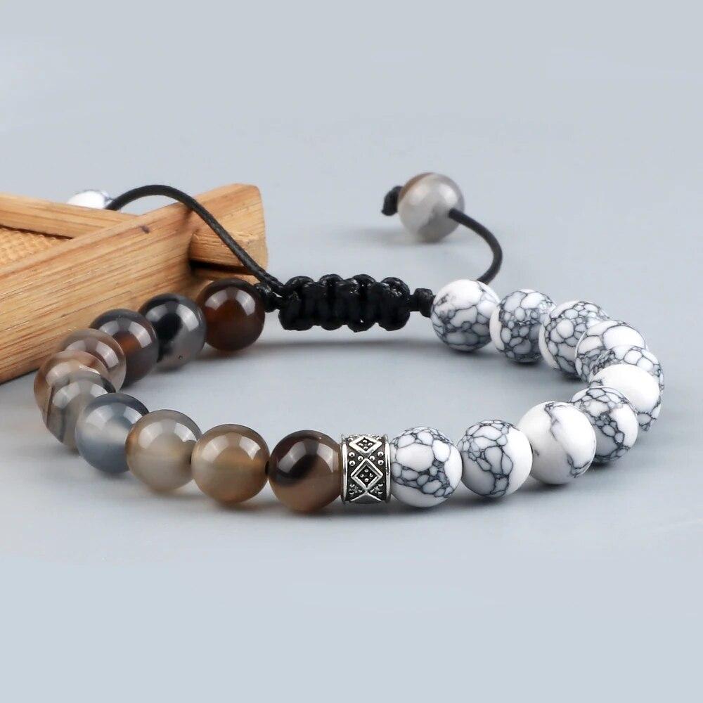 Trendy White Men Beads Bracelet Handmade Natural Tiger Eye Lava Stone Onyx Strand Adjustable Bracelets Women Yoga Energy Jewelry