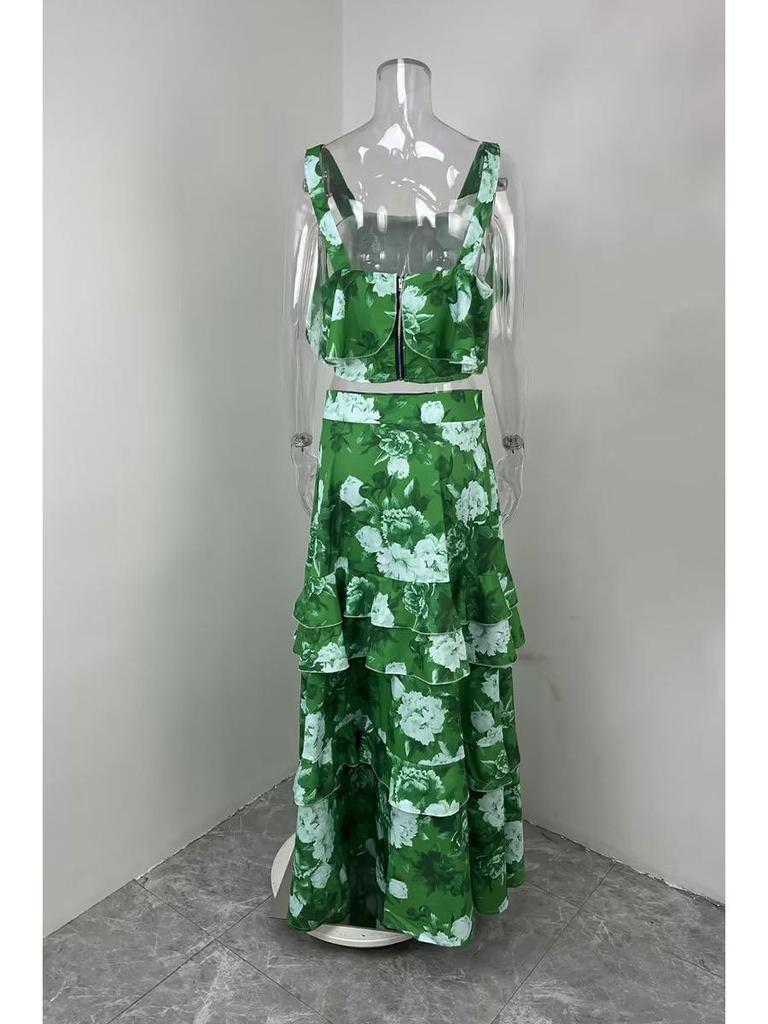 2026 Spring Women's Camisole & Long Cake Skirt Two-Piece Beach Set