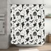 Halloween Decor Shower Curtain Set Black and White Witch Cat Pumpkin Ghosts Bats Halloween Pattern Polyester Waterproof Washable