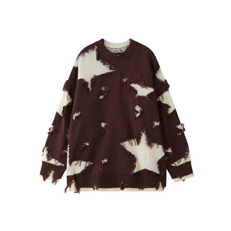 

Унисекс-хип-хоп свитер с необработанными краями и плетением — осенний повседневный уличный стиль XXL кофейный