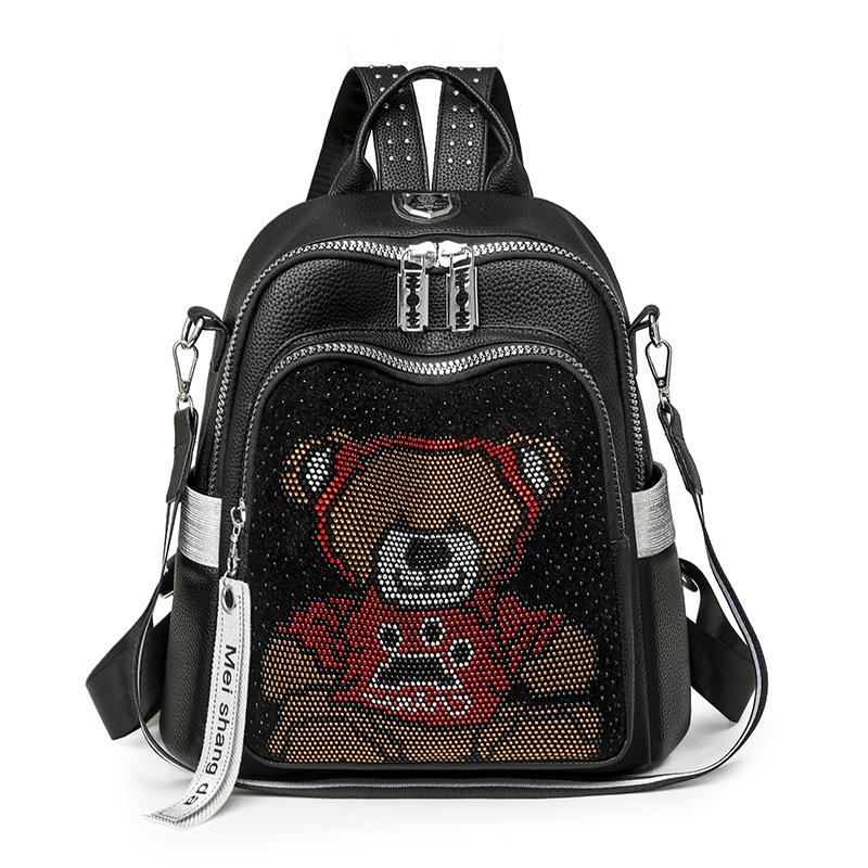 Dammode ny mjukt läder hot diamond ryggsäck med stor kapacitet för resa enkel axel fritid mångsidig ryggsäck