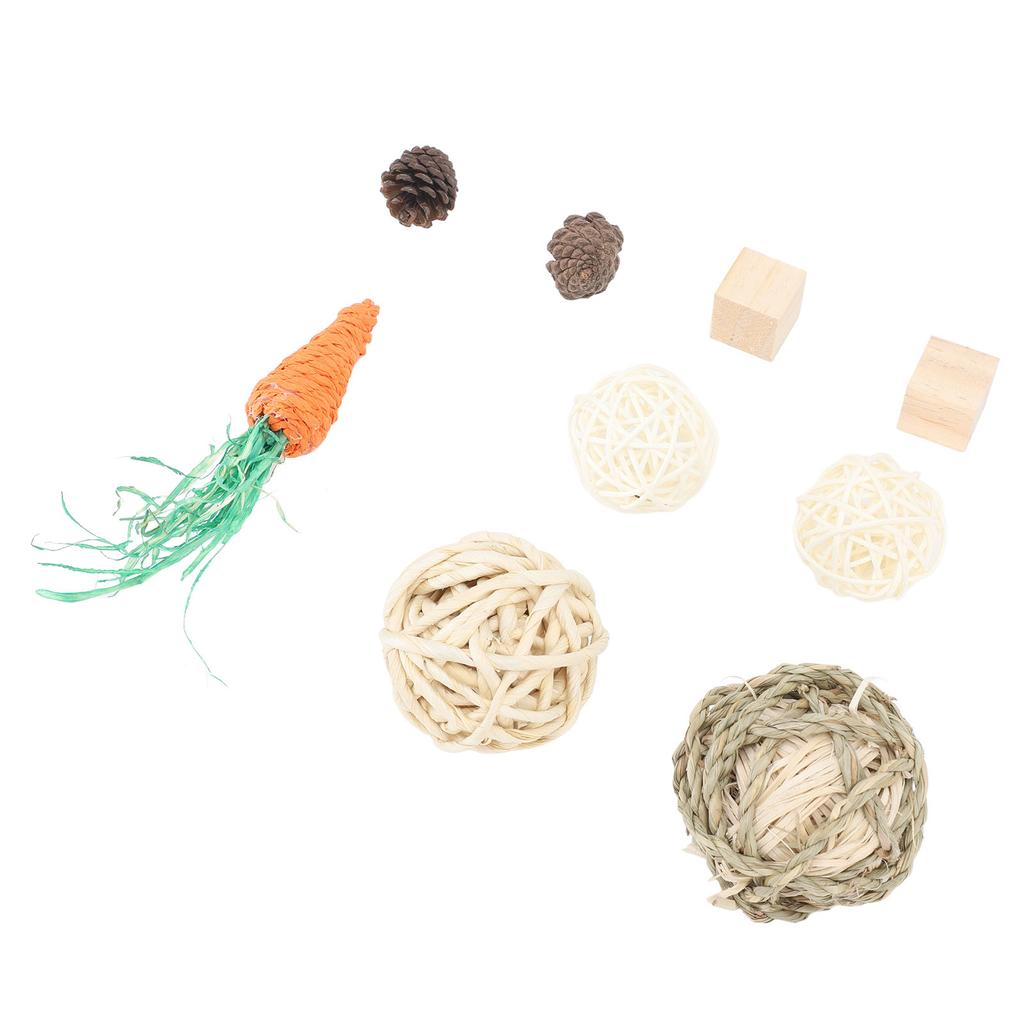 Hamster Chew Toys Set Corn Leaf Balls Branch Pine Cubes Carrots Teeth Grinding Relieve Boredom Guinea Pig Chew Toys