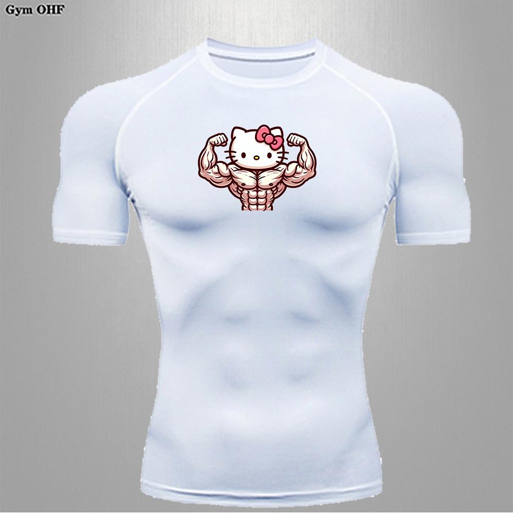 2026 T Shirts for Men Summer Short Sleeve Cartoon Printed Gym Workout Tees Athletic Quick Drying Undershirts Top Tight Fitting Sports
