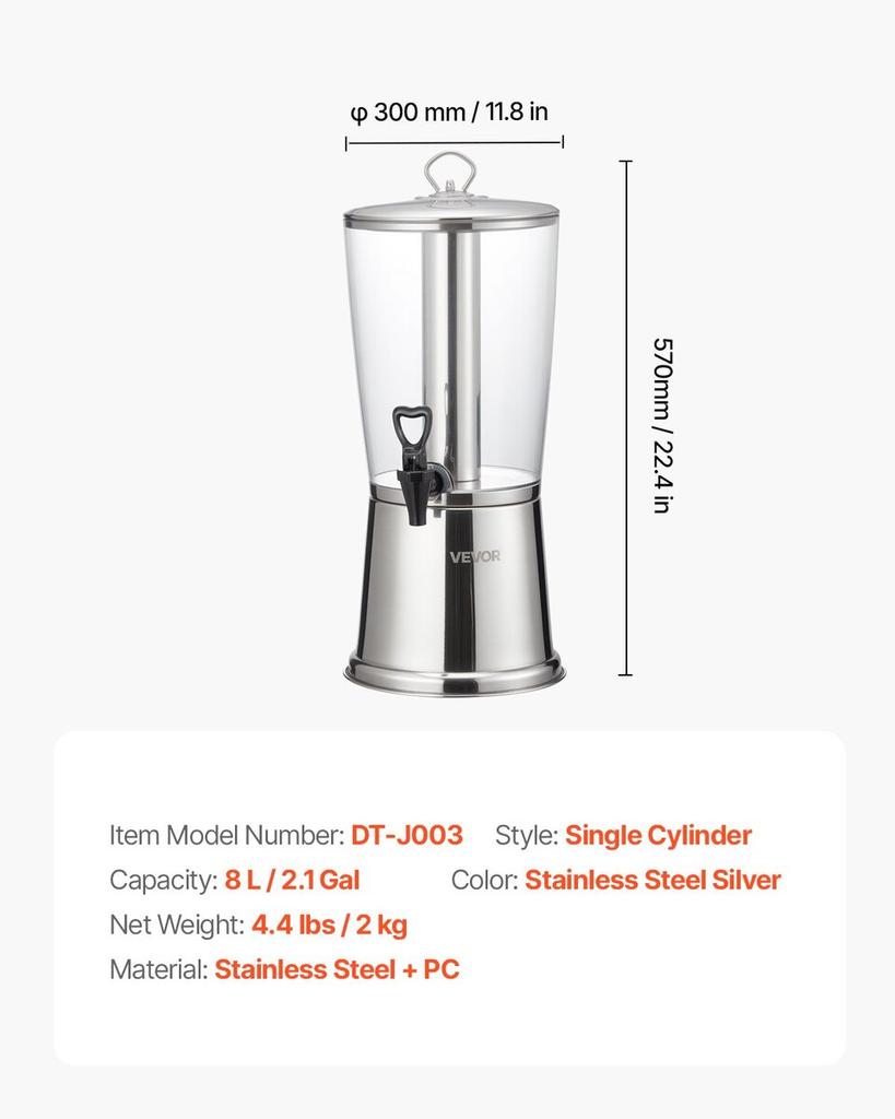 Drink Dispenser 8L Beverage Dispenser for Parties with Spigot Ice Chamber