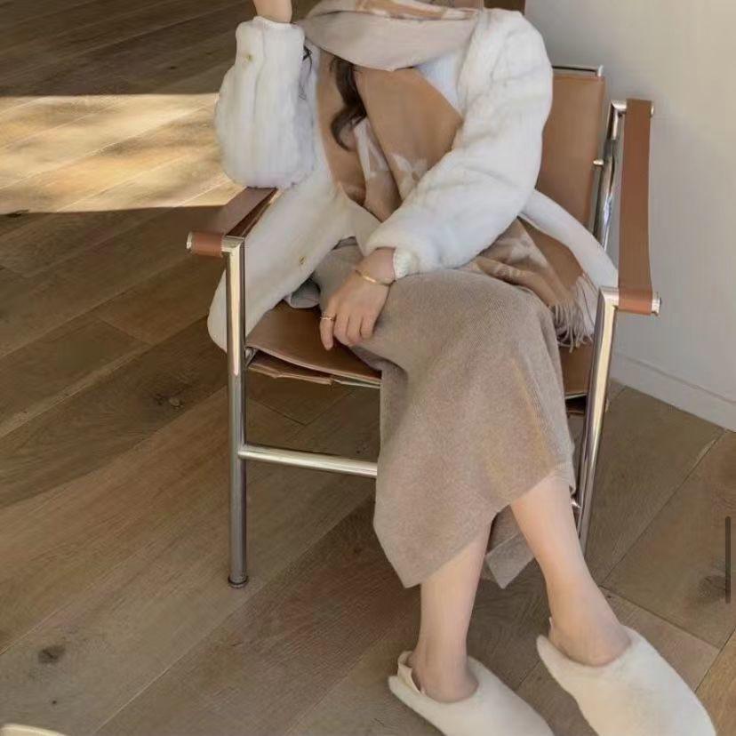 80cm High Waist Korean Style Knit Midi Skirt: Autumn/Winter Slimming Bodycon Design Without Slit