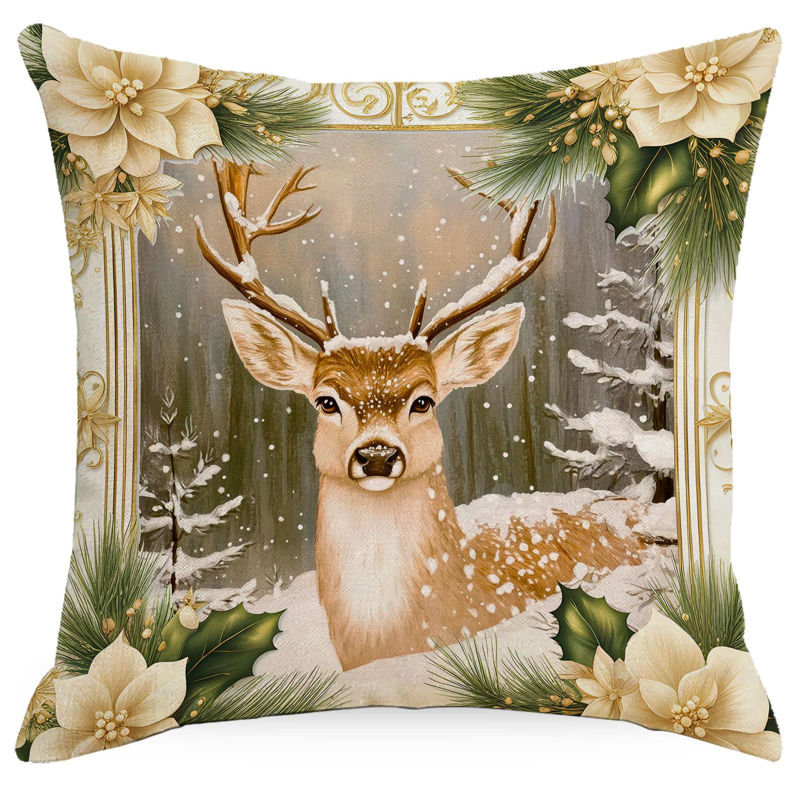 

2pcs Christmas Cushion Cover Light Luxury Gold Cartoon Holiday Element Printed Pillow Cover Sofa Bedroom Christmas Decoration 45x45cm 2pcs