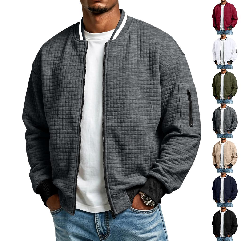Men's Casual Color Block Jacket with Stand Collar, Long Sleeves and Pockets