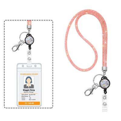 Glittering Lanyard Necklace For Key & Badge Card Holder Retractables Rhinestone Lanyard Necklace Phone Lanyard for Women