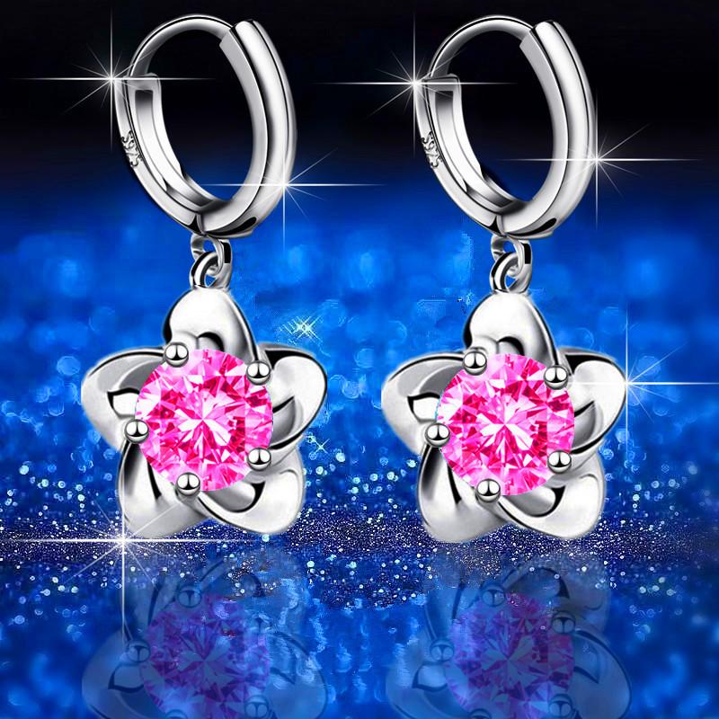 Nové kvetoucí švestkové stříbrné náušnice dámské vykládané zirkonové náušnice švestka pivoňka květinové náušnice náušnice