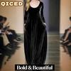 Fashion Autumn Winter Solid Color Print Long Sleeve O-Neck  Casual Dresses