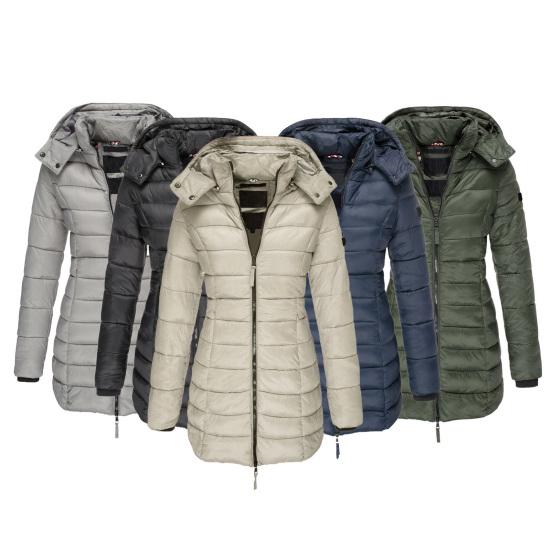 Winter Jacket Solid Color Hooded Slim Pockets Quilted Coat for Daily Wear