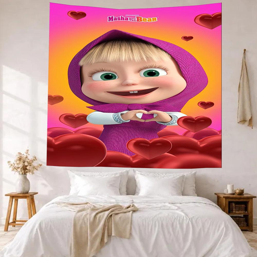 Masha Bear Wall Decor Tapestry Art For Pet Memorial Birthdaywedding Party Backdrop Family Gift