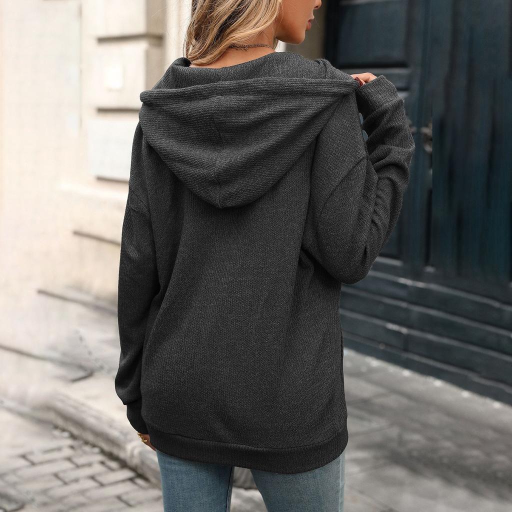 Women's Casual Hooded Sweatshirt, Color Loose Fit Long Sleeve with Pockets for Everyday Wear