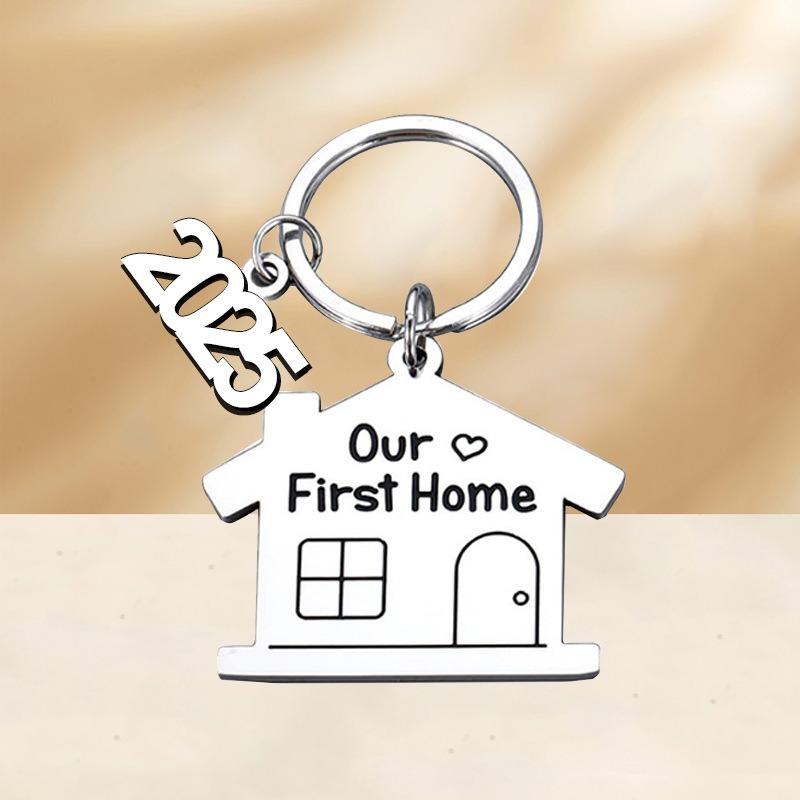 2025 Our First Home Key Ring Housewarming Keychain Stainless Steel Key Holder Personalized Metal Keyring Creative Key Chain Gift