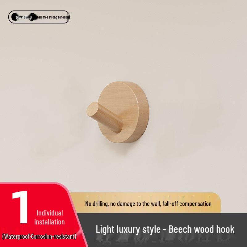 

Nordic Beech Wood Adhesive Coat Hook for Door or Bathroom