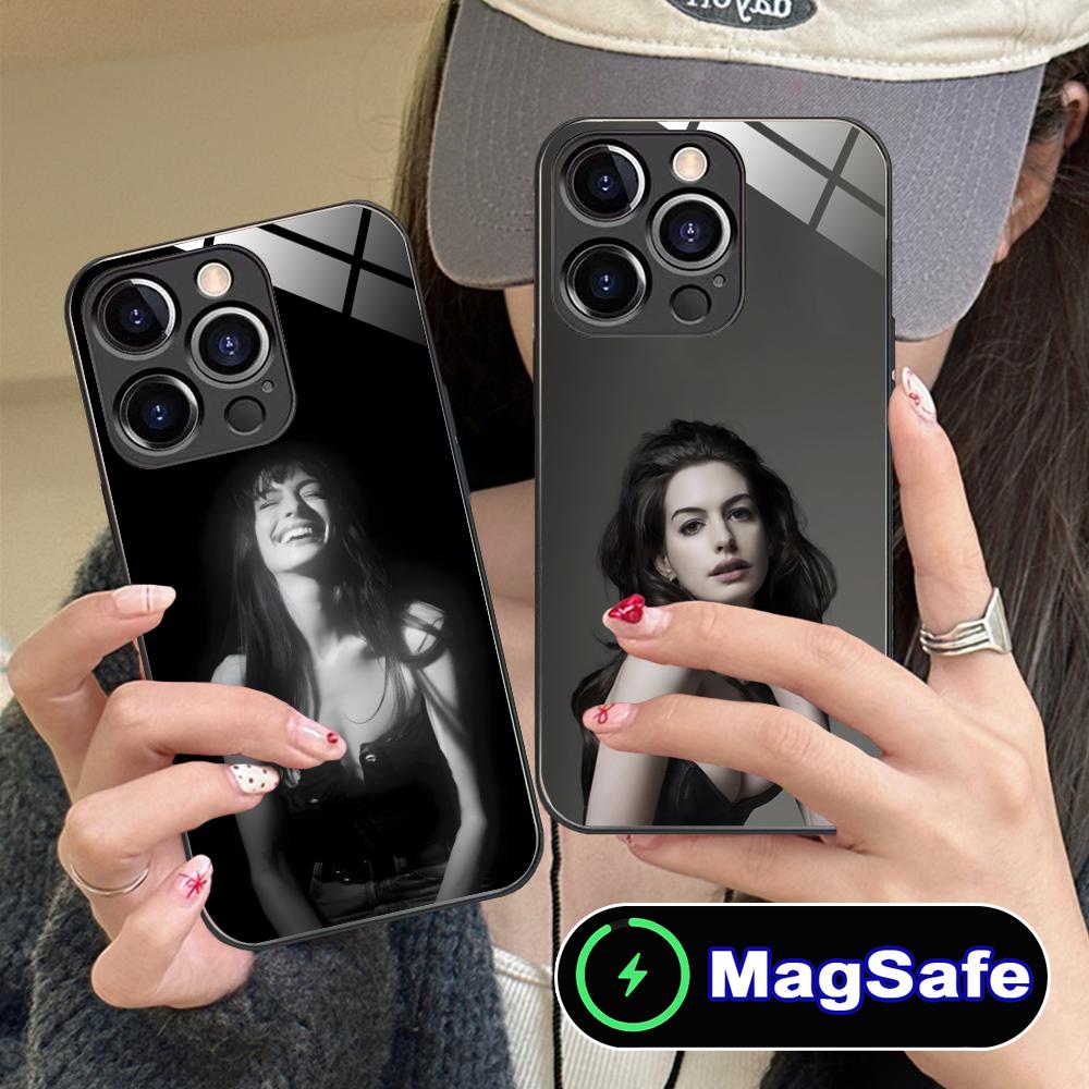 Anne Hathaway Mobile Phone Case for iPhone 17 16 15 14 13 12 11 Air Pro Max Plus Mini MagSafe Glass Colorful Cover Pretty Cover