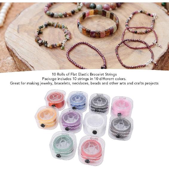 10 Rolls 0.8mm 1000 Yard Flat Stretchy Bracelet Strings with Organizing Cases Crystal Elastic Strings Bead Thread Cord for Jewelry Making Beading and