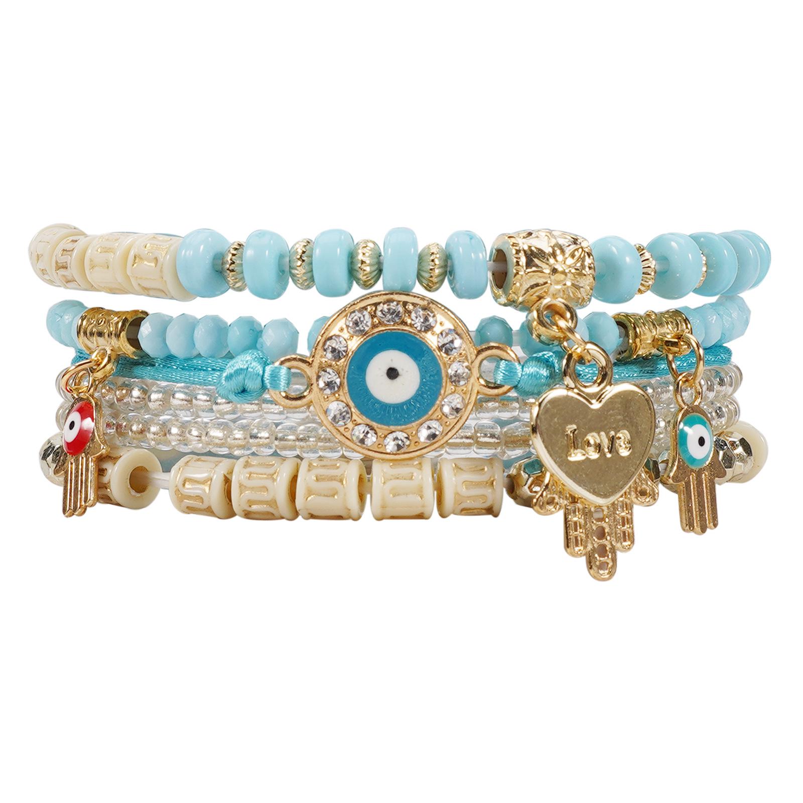 Eye of the Devil Handmade Beaded Bracelet - European & American Style, Multi-layer Elastic Design озеро синий