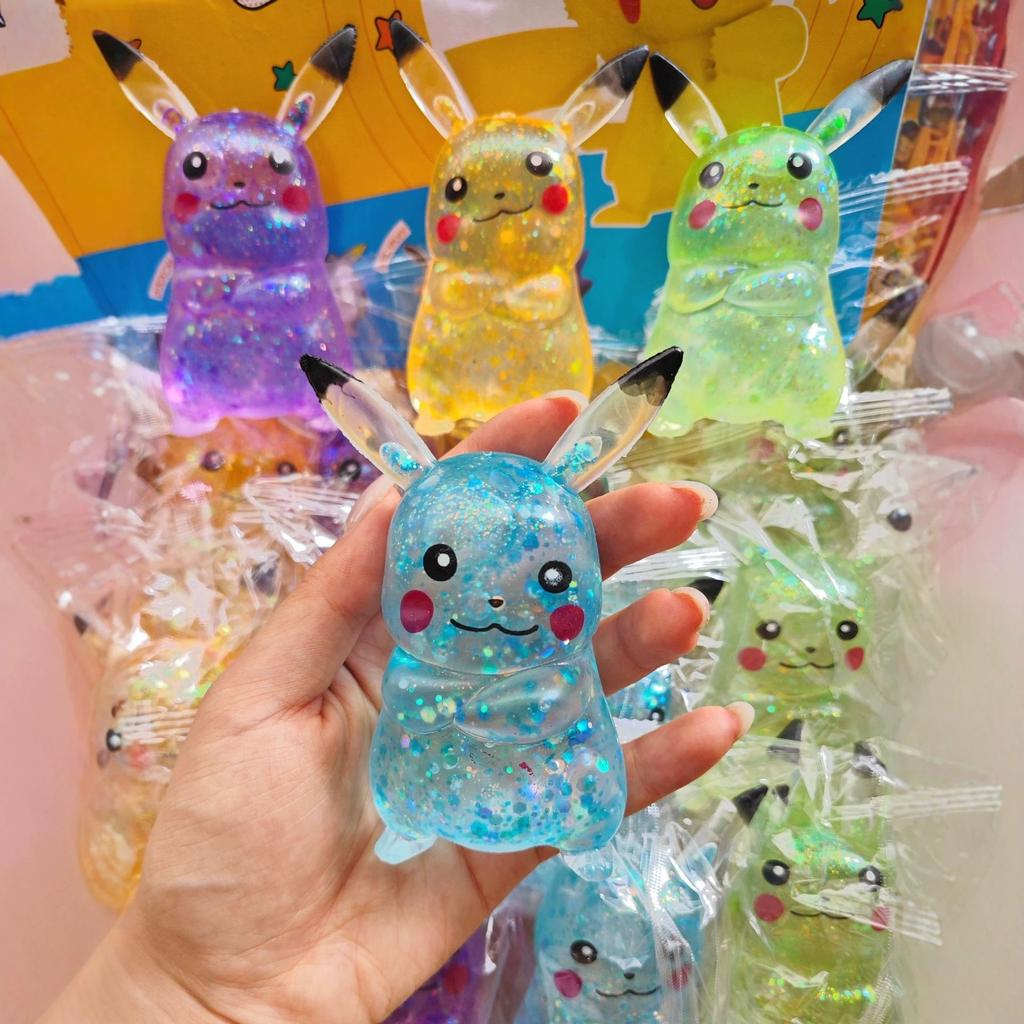 12Pcs/Full Case Tpr Maltose-Filled Glitter Pikachu Squishy Toy, Slow Rising Stress Relief Decompression Fidget Blind Box
