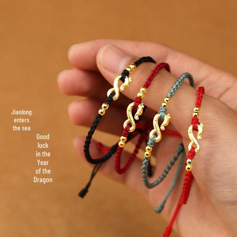 Year of the Dragon Red Rope Bracelet: Chinese Style Braided Bead Handmade Jewelry for Women and Couples