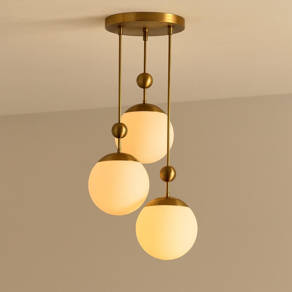 

Modern Globe Pendant Light 3-Light Cluster Chandelier Mid-Century Brass Ceiling Fixture Dining Room Kitchen Entryway Lighting