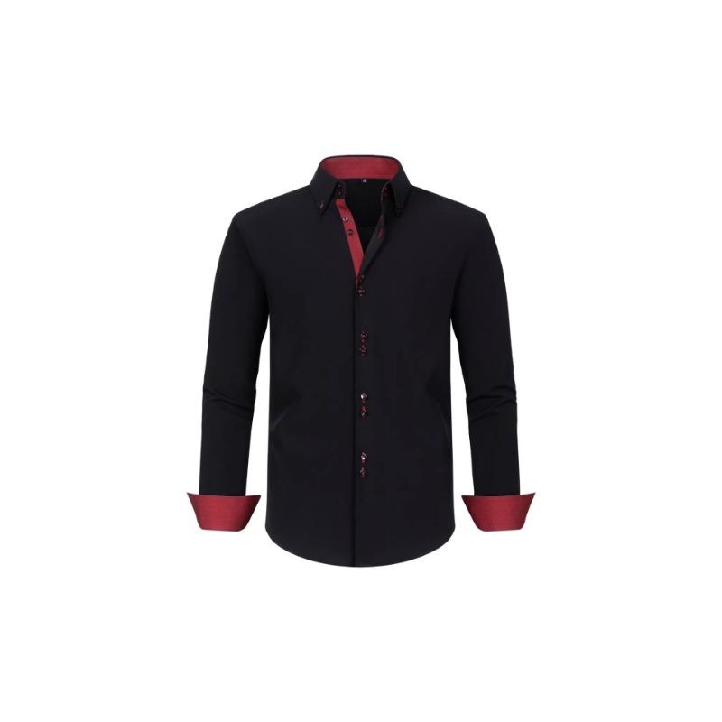 Men Contrast Lining Long Sleeve Button Down Dress Shirt