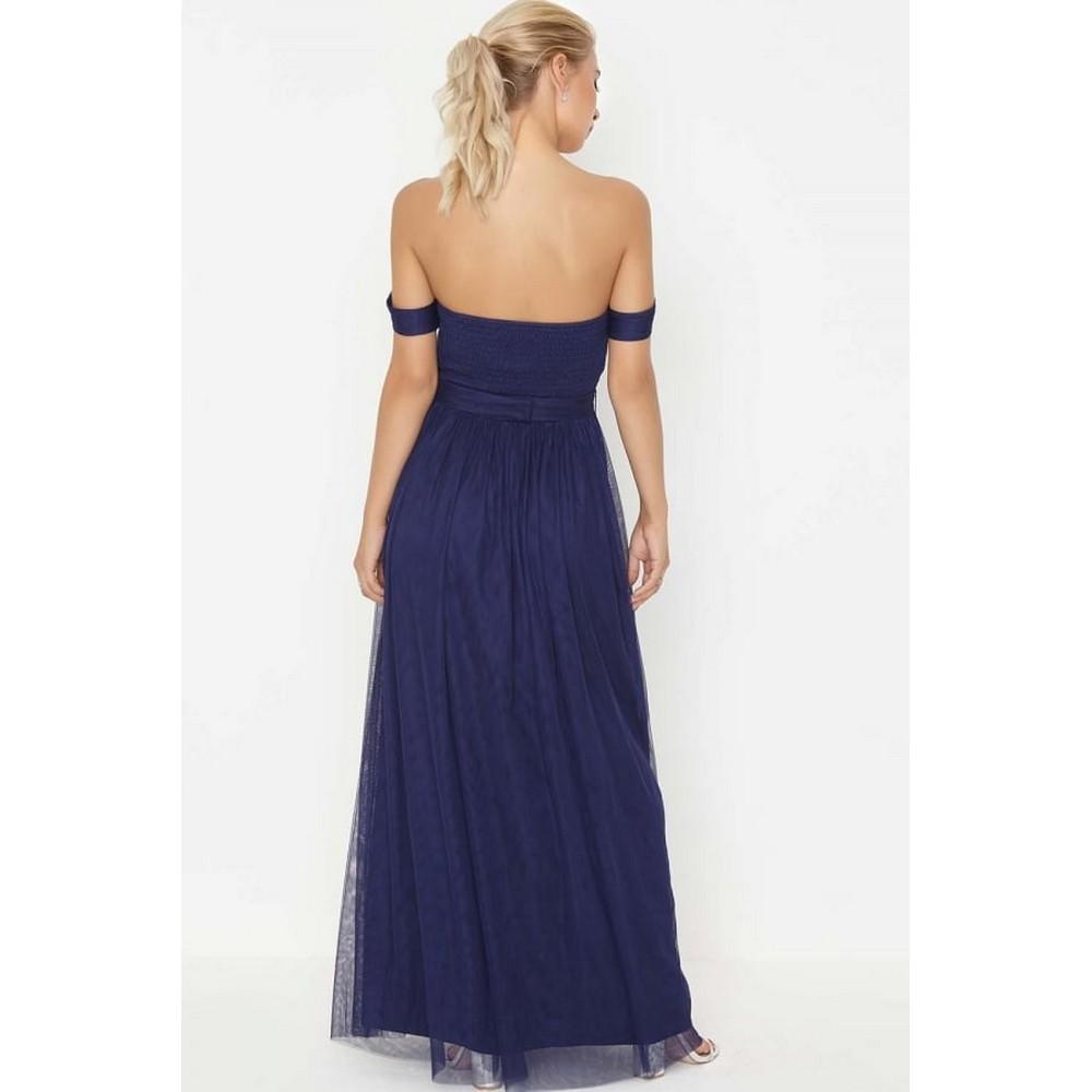 Little Mistress Marineblaues Maxikleid mit Juwelen-Taille für Damen/Damen