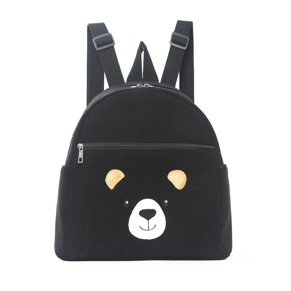Corduroy Student Backpack With Embroidered Animal Pattern And Laptop Storage For Casual Travel