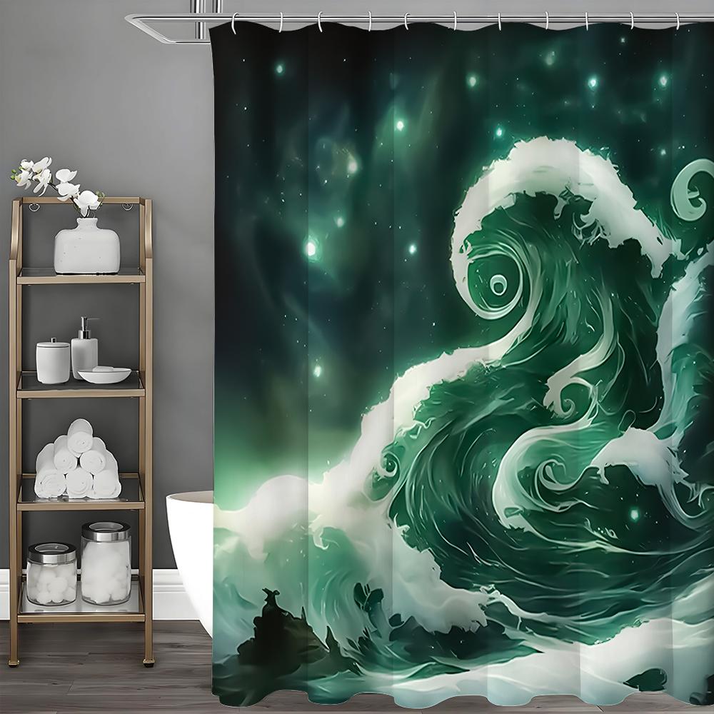 

Водонепроницаемая шторка для душа Wave Green, Декоративная шторка для душа для ванной комнаты, Водонепроницаемая шторка для душа с крючками 90*180cm