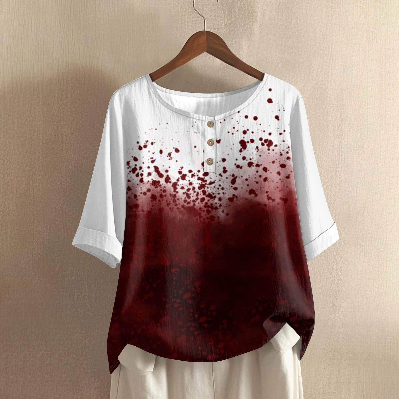 

Женский повседневный топ с рукавами средней длины, круглым вырезом, с принтом на Хэллоуин, из хлопка и льна XL