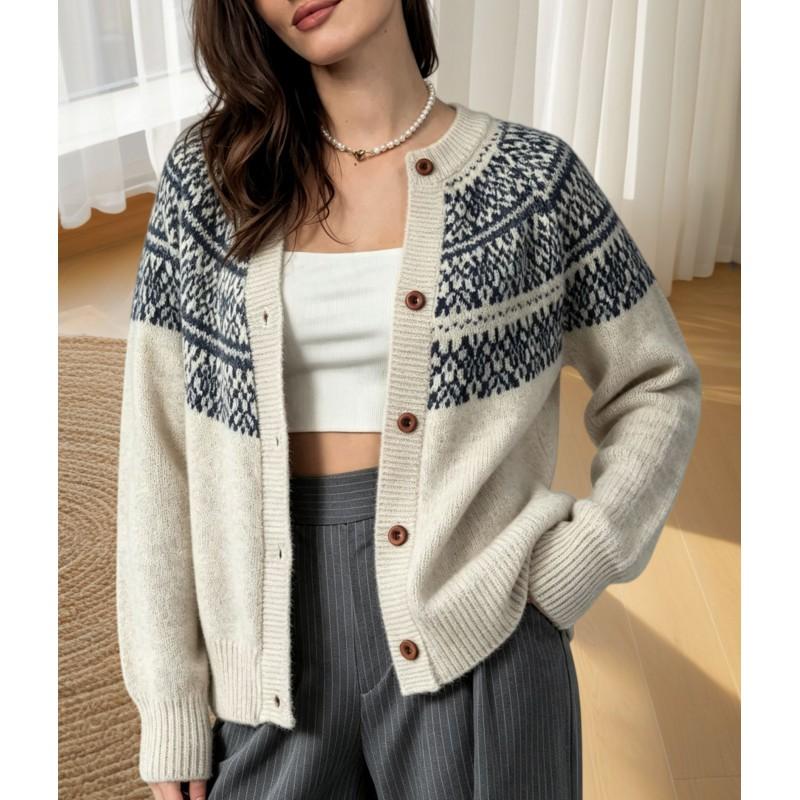 Womens Oversized Knit Cardigan 2026 Fall Loose Fit Alpaca Blend Sweater With Geometric